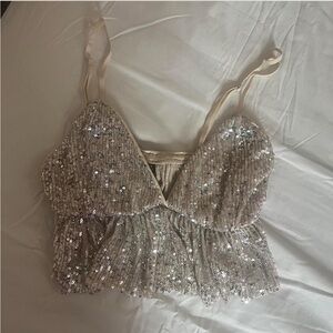 Garage Silver Sequin Top